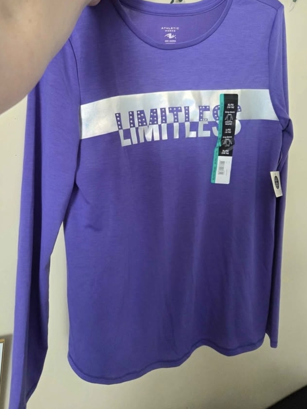 Athletic Works Purple Long Sleeve Tee with Iridescent 'LIMITLESS' Stripe